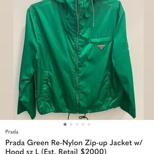 Prada Emerald Re-Nylon Zip Jacket with Logo Plaque